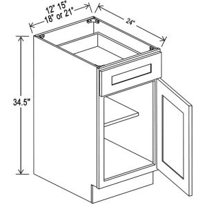 Single Door Base Cabinet - 1/2 Overlay Rubberwood Shaker
