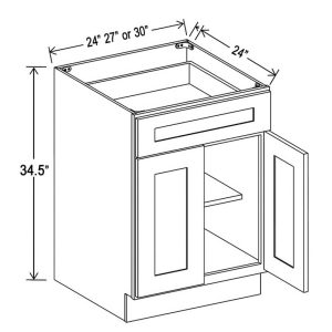 Double Door Base Cabinet - 1/2 Overlay Rubberwood Shaker
