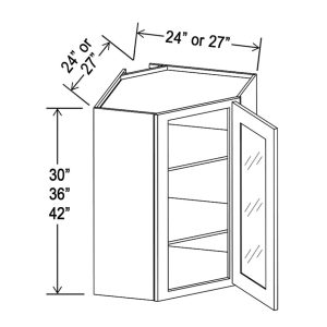 DIAGONAL CORNER WALL GLASS CABINETS 12"D - 1 ROUTED DOOR