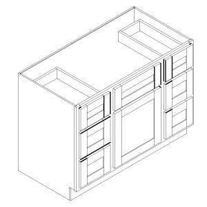 Vanity Double Sink Base - 21 in deep - 1/2 Overlay Rubberwood Shaker