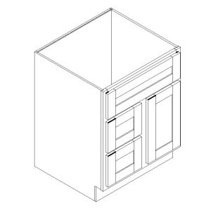 Offset Vanity Sink Base with 3 Drawers - 21 in deep - 1/2 Overlay Rubberwood Shaker