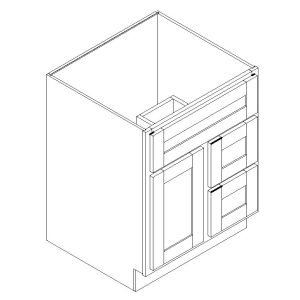 Offset Vanity Sink Base with 3 Drawers - 21 in deep - 1/2 Overlay Rubberwood Shaker