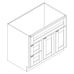 Offset Vanity Sink Base with 3 Drawers - 21 in deep - 1/2 Overlay Rubberwood Shaker