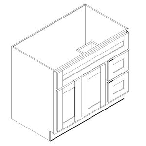 Offset Vanity Sink Base with 3 Drawers - 21 in deep - 1/2 Overlay Rubberwood Shaker